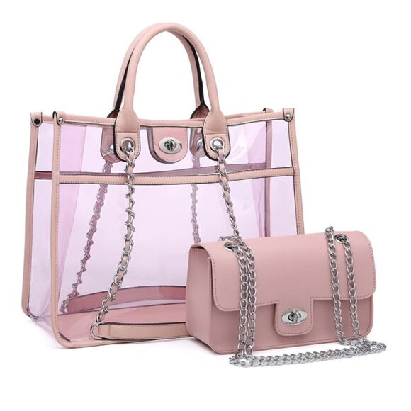 Large Clear Tote Bag Set Pink - Picture 2 of 6